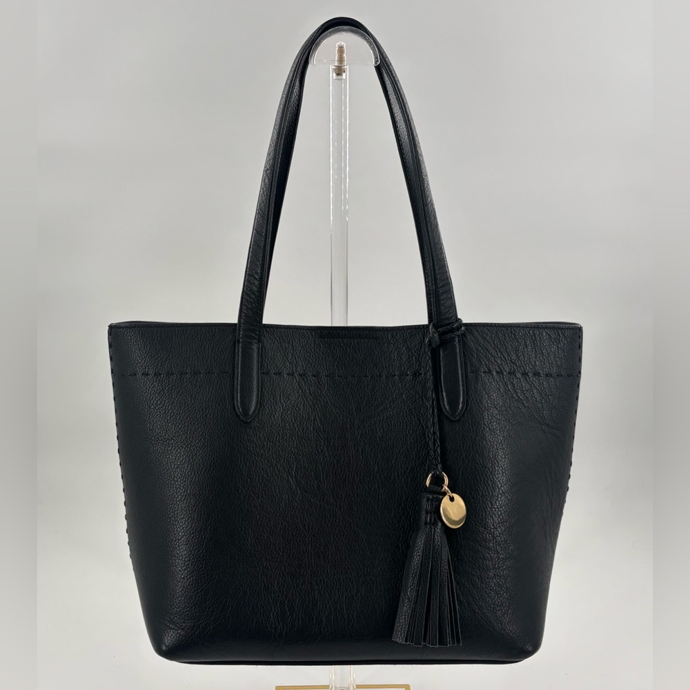 Cole Haan Payson Small Tote Black Leather Purse Fringe Tassel Gold Bag Charm